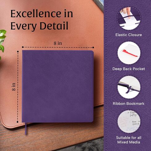 BEECHMORE BOOKS Art Sketch Book, Square 156 Pages 8 x 8 inch, Hardcover Leather Artist Sketchbook, Blank Sketch Pad for Drawing, Painting Supplies, Thick 160gsm Cream Paper, Boxed for Gifts in Kuwait