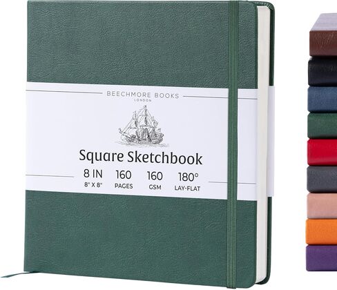 BEECHMORE BOOKS Art Sketch Book, Square 156 Pages 8 x 8 inch, Hardcover Leather Artist Sketchbook, Blank Sketch Pad for Drawing, Painting Supplies, Thick 160gsm Cream Paper, Boxed for Gifts in Kuwait