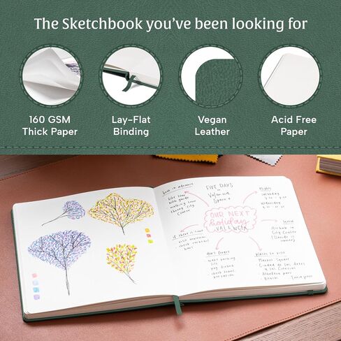 BEECHMORE BOOKS Art Sketch Book, Square 156 Pages 8 x 8 inch, Hardcover Leather Artist Sketchbook, Blank Sketch Pad for Drawing, Painting Supplies, Thick 160gsm Cream Paper, Boxed for Gifts in Kuwait