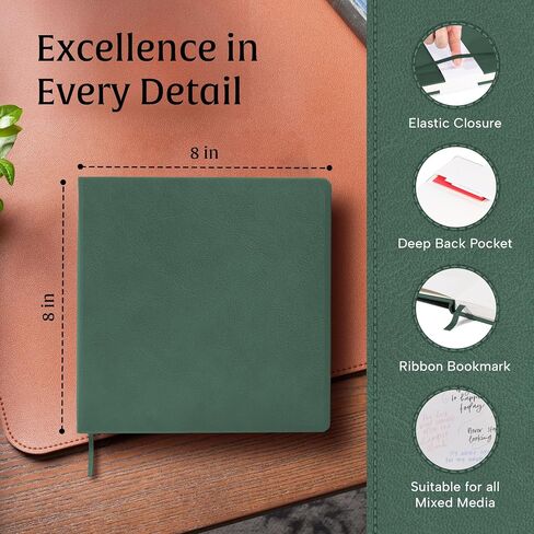 BEECHMORE BOOKS Art Sketch Book, Square 156 Pages 8 x 8 inch, Hardcover Leather Artist Sketchbook, Blank Sketch Pad for Drawing, Painting Supplies, Thick 160gsm Cream Paper, Boxed for Gifts in Kuwait