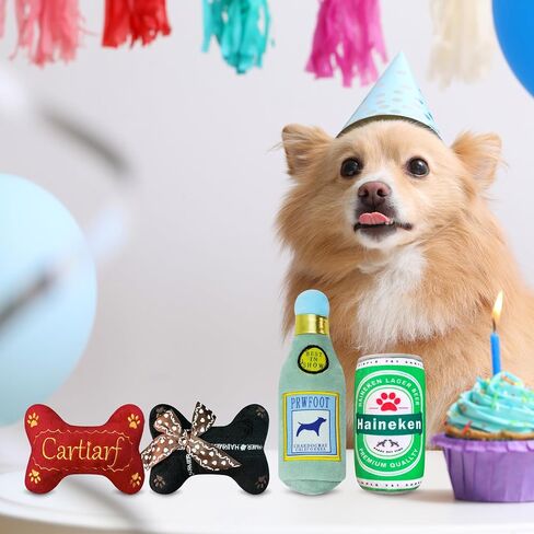 4-Piece Dog Teething Chewing Squeaky Plush Toy Stylish Beer Puppy Bones Set 5 Style Combinations, Composed of Natural Cotton Polyester in Saudi Arabia