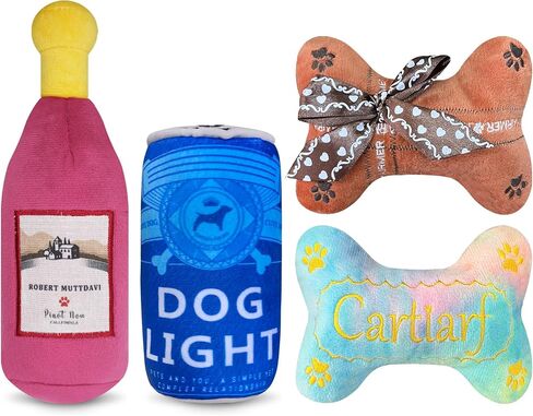 4-Piece Dog Teething Chewing Squeaky Plush Toy Stylish Beer Puppy Bones Set 5 Style Combinations, Composed of Natural Cotton Polyester in Saudi Arabia