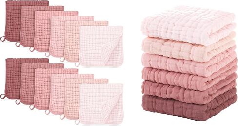 مجموعة من 12 قطعة قماش للتجشؤ من الموسلين للأطفال - عبوة من 6 مناشف أطفال من الموسلين باللون الوردي المتدرج - باللون الوردي المتدرج in Kuwait