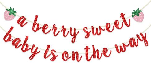 Strawberry Baby Shower Banner, Pre-strung A Berry Sweet Baby is on the Way, Berry Sweet Baby Shower Decoration, Berry Welcome Baby Banner, Pink Glitter Glitter in Saudi Arabia