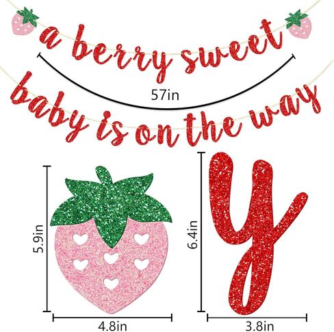 Strawberry Baby Shower Banner, Pre-strung A Berry Sweet Baby is on the Way, Berry Sweet Baby Shower Decoration, Berry Welcome Baby Banner, Pink Glitter Glitter in Saudi Arabia