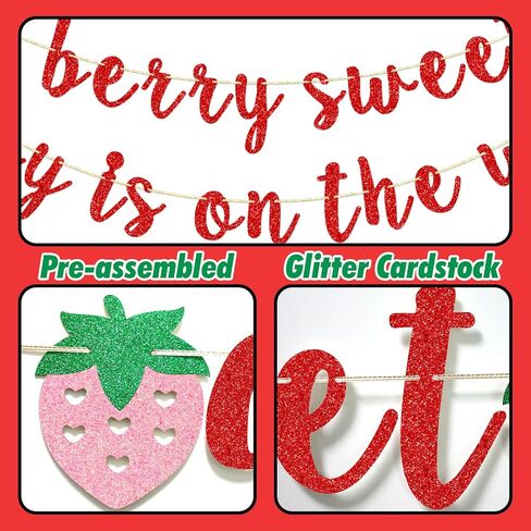 Strawberry Baby Shower Banner, Pre-strung A Berry Sweet Baby is on the Way, Berry Sweet Baby Shower Decoration, Berry Welcome Baby Banner, Pink Glitter Glitter in Saudi Arabia