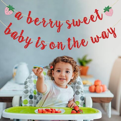 Strawberry Baby Shower Banner, Pre-strung A Berry Sweet Baby is on the Way, Berry Sweet Baby Shower Decoration, Berry Welcome Baby Banner, Pink Glitter Glitter in Saudi Arabia