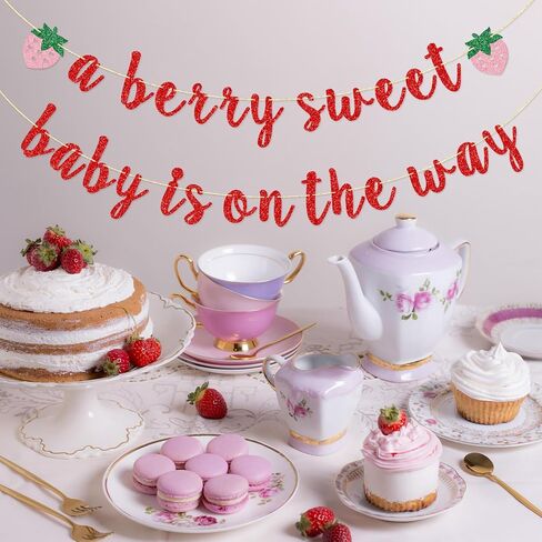 Strawberry Baby Shower Banner, Pre-strung A Berry Sweet Baby is on the Way, Berry Sweet Baby Shower Decoration, Berry Welcome Baby Banner, Pink Glitter Glitter in Saudi Arabia