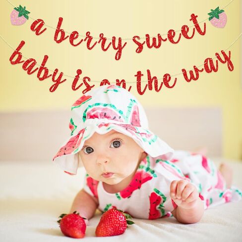 Strawberry Baby Shower Banner, Pre-strung A Berry Sweet Baby is on the Way, Berry Sweet Baby Shower Decoration, Berry Welcome Baby Banner, Pink Glitter Glitter in Saudi Arabia