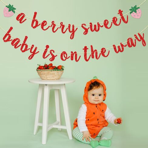 Strawberry Baby Shower Banner, Pre-strung A Berry Sweet Baby is on the Way, Berry Sweet Baby Shower Decoration, Berry Welcome Baby Banner, Pink Glitter Glitter in Saudi Arabia