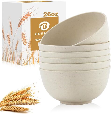 Wheat Straw Bowls Sets of 6, 26oz Plastic Bowl Reusable, Unbreakable Cereal Bowl, Microwave and Dishwasher Safe Soup Bowls for Kitchen, Camping, RV, Party - BlackBeige in Kuwait