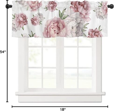 Watercolor Vintage Pink Floral Tie Up Curtain Valance for Windows/Living Room/Kitchen/Bathroom Farmhouse, Pink Flower White Short Rod Pocket Curtain Window Treatment, 1 Panel 54x18 in Saudi Arabia