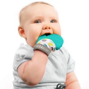 bblüv - Glüv - Original Silicone Baby Teething Mitten with Opposable Thumb, Self Soothing Teether Toy, Includes a Storage Bag (Aqua)