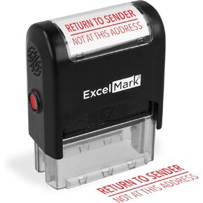 ختم مطاطي ذاتي التحبر من ExcelMark Return to Sender NOT at This Address - حبر أحمر (A2359) - حجم كبير (ختم فقط)