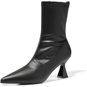 Coutgo Womens Ankle Boots Pointed Toe Low Kitten Heel Side Zipper Office Dress Fall Booties Shoes