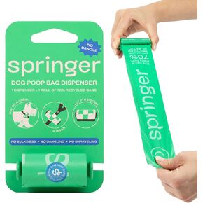 Springer Premium Dog Poop Bags - 8 Roll (120 Bags) - Made from 70% Post-Consumer Recycled Plastic | Designed with Easy-Open Tabs