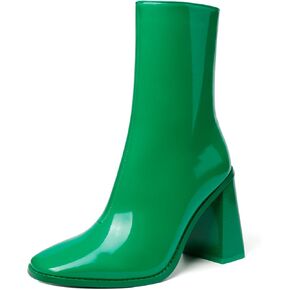 vivianly Womens Mid Calf Boots Square Toe Chunky Block Stacked Heel Ankle Booties Side Zipper