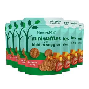 Beech-Nut Toddler Snacks Jammin' Waffles with Fruit Filling for Babies & Toddlers, Pear Raspberry, 10 Boxes (50 Individually Wrapped Packs)