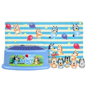 Bluey Bath Time Fun Set - Bath Finger Puppets, Vinyl Bath Mat, Step Stool