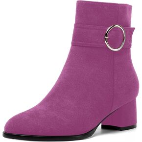 MOVINSTEPS Womens Solid Dress Zip Round Toe Suede Dating Block Low Heel Ankle High Boots 2 Inch