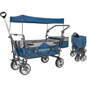 عربة أدوات قابلة للطي للدفع والسحب من WONDERFOLD S4 مع فرامل، ومظلة قابلة للإزالة، ومقبض سحب تلسكوبي ومقبض دفع قابل للتعديل، سعة 150 رطل، أسود in Kuwait