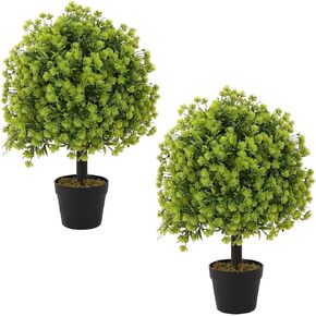 2ft Topiary Trees Artificial Outdoor 24'', Artificial Outdoor Plants Decor, Artificial Bush Ball Tree UV Resistant, Set of 2