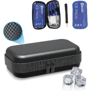 Insulin Cooler Travel Case TSA Approved Medication Diabetic Cooler for Daily Life Trip with Thermometer Temperature Display Refrigerated Medicine Organizer Bag with 2 Ice Packs(Carbon Fiber)