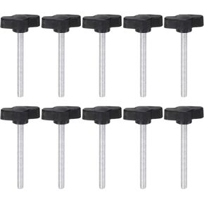 HARFINGTON 10pcs Tee Wing Knobs Thumb Screws M6 x 55mm Male Thread 27mm Plastic Head T Knobs Adjustable Handles Hand Clamping Knobs Grip Thumbscrew, Black