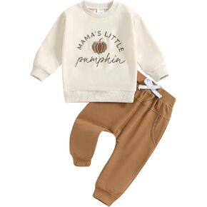 Toddler Baby Boy Halloween Outfit Pumpkin Letter Print Long Sleeve Sweatshirt Jogger Pants 2Pcs Fall Clothes Set