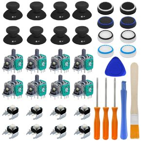 38 PCS Joysticks Replacement Parts Kit, lyfLux Bumper Buttons, Replacement Thumbsticks, Hat Silicone, brush, Hat Covers 8 each with Screwdriver Repair Parts Compatible with Xbox One Controllers