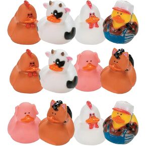 Fun Express Farm Rubber Ducks, Duckies, 12 Pieces, Birthday Parties, Treasure Chest Supplies