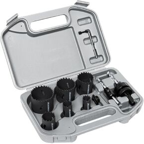 POWERTEC Bi Metal Hole Saws 9-Piece Kit. Universal Arbor & Carrying Case, 3/4" to 2" Bi-Metal Hole Cutter for Cutting and Drilling Wood, Aluminum, Metal, Plastic Materials (14901)