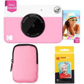 KODAK Printomatic Full-Color Instant Print Camera Starter Bundle + Soft Case + Zink 20pk Photo Paper - Colorful Photos On 2x3 Sticky-Back Paper - Fun Gift for Birthday Christmas Holiday - Pink