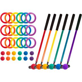 Champion Sports Mini Golf Clubs: Multi Colored Putt Putt Miniature Golfing Set for Kids - 6 Putters 18 Holes & 18 Balls