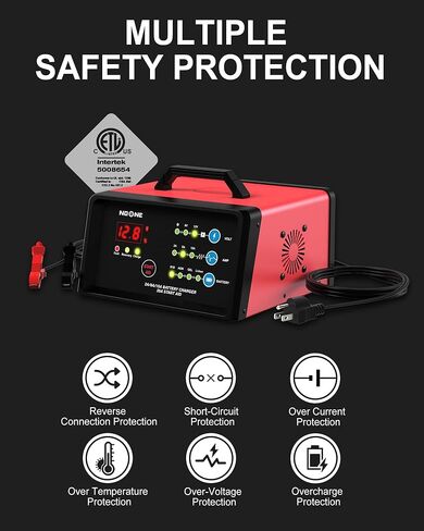 NOONE 2A/6A/10A شاحن بطارية السيارة، 6V/12V ذكي شاحن بطارية أوتوماتيكي بالكامل، شاحن هزيل، مزيل كبريتات البطارية للسيارة، الدراجة النارية، القارب، جزازة العشب، بطاريات حمض الرصاص البحرية in Kuwait