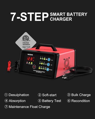 NOONE 2A/6A/10A شاحن بطارية السيارة، 6V/12V ذكي شاحن بطارية أوتوماتيكي بالكامل، شاحن هزيل، مزيل كبريتات البطارية للسيارة، الدراجة النارية، القارب، جزازة العشب، بطاريات حمض الرصاص البحرية in Kuwait