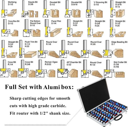 LEATBUY 1/2-Inch Shank Router Bit Set 41 PCS, Round Over Panel Cabinet Door Ogee Rail Stile Router Bits, Woodworking Wood Cutter, Wood Carbide Groove Tongue Milling Tool (YU03) in Saudi Arabia
