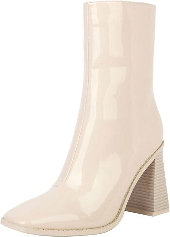 vivianly Womens Mid Calf Boots Square Toe Chunky Block Stacked Heel Ankle Booties Side Zipper in Saudi Arabia