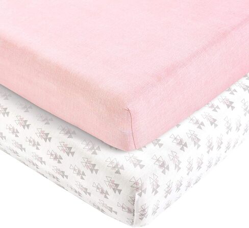 ملاءة سرير أطفال من القطن العضوي بيبي بيكسي فوكس جيو من Lush Decor، عبوتان، وردي، 28 بوصة عرض × 52 بوصة طول + 9 بوصة جيب - فراش أطفال وردي - ملاءات سرير عضوية - ديكور حضانة وودلاند - هدايا استحمام الطفل in Kuwait
