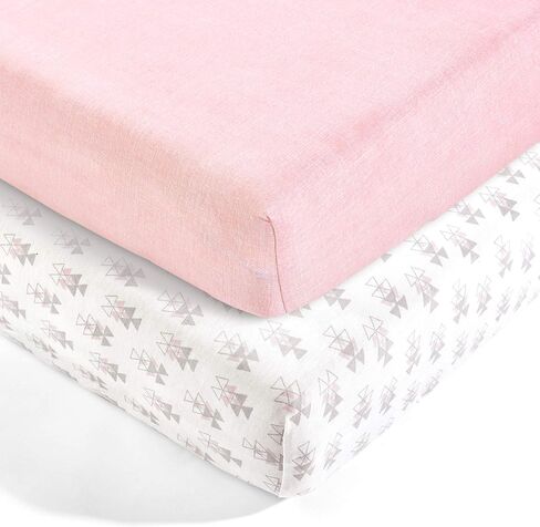 ملاءة سرير أطفال من القطن العضوي بيبي بيكسي فوكس جيو من Lush Decor، عبوتان، وردي، 28 بوصة عرض × 52 بوصة طول + 9 بوصة جيب - فراش أطفال وردي - ملاءات سرير عضوية - ديكور حضانة وودلاند - هدايا استحمام الطفل in Kuwait