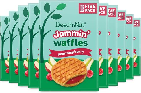 Beech-Nut Toddler Snacks Jammin' Waffles with Fruit Filling for Babies & Toddlers, Pear Raspberry, 10 Boxes (50 Individually Wrapped Packs) in Saudi Arabia