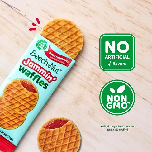 Beech-Nut Toddler Snacks Jammin' Waffles with Fruit Filling for Babies & Toddlers, Pear Raspberry, 10 Boxes (50 Individually Wrapped Packs) in Saudi Arabia