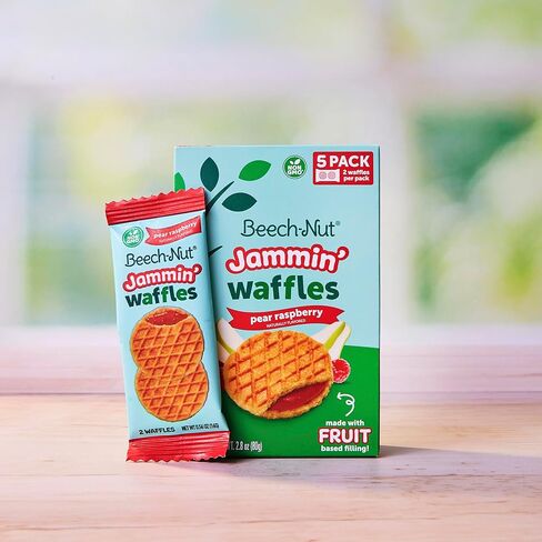 Beech-Nut Toddler Snacks Jammin' Waffles with Fruit Filling for Babies & Toddlers, Pear Raspberry, 10 Boxes (50 Individually Wrapped Packs) in Saudi Arabia