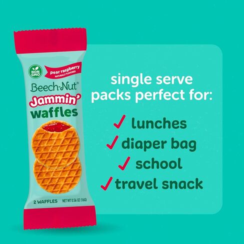Beech-Nut Toddler Snacks Jammin' Waffles with Fruit Filling for Babies & Toddlers, Pear Raspberry, 10 Boxes (50 Individually Wrapped Packs) in Saudi Arabia