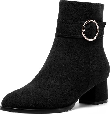 MOVINSTEPS Womens Solid Dress Zip Round Toe Suede Dating Block Low Heel Ankle High Boots 2 Inch in Saudi Arabia