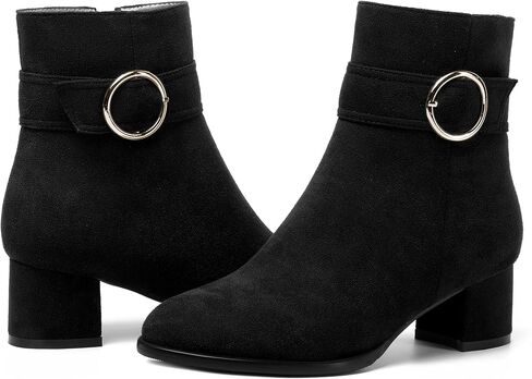 MOVINSTEPS Womens Solid Dress Zip Round Toe Suede Dating Block Low Heel Ankle High Boots 2 Inch in Saudi Arabia