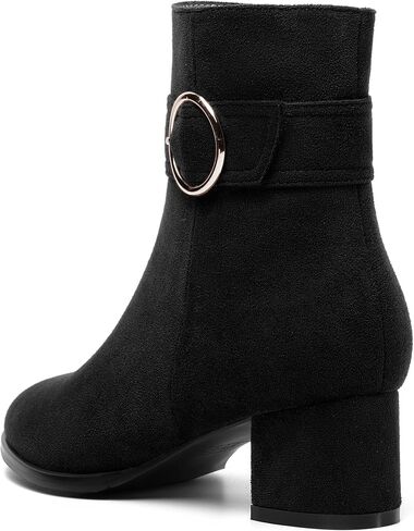 MOVINSTEPS Womens Solid Dress Zip Round Toe Suede Dating Block Low Heel Ankle High Boots 2 Inch in Saudi Arabia