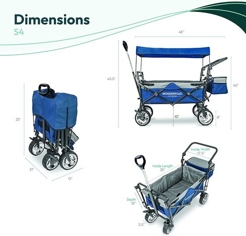 عربة أدوات قابلة للطي للدفع والسحب من WONDERFOLD S4 مع فرامل، ومظلة قابلة للإزالة، ومقبض سحب تلسكوبي ومقبض دفع قابل للتعديل، سعة 150 رطل، أسود in Kuwait