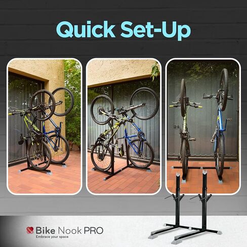 Bike Nook Bike Stand & Vertical Storage Rack With Connector (2 Pack), The Original Vertical Bicycle Floor Stand for Garage, Indoor and Outdoor Storage, Perfect Bike Accessories for Small Spaces in Kuwait
