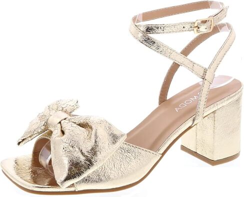 TruFox Women's Metallic Bow Heeled Sandals Chunky Heel Ankle Wrap Dressy in Saudi Arabia